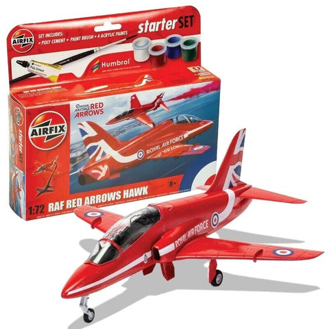 Airfix 1:72 Red Arrows Hawk Plane Model Starter Set Paint, Brush & Glue Included
