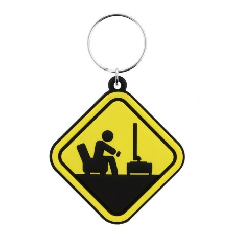 Gamer At Work Caution Sign Keyring Yellow