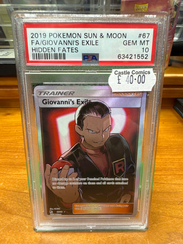 2019 POKEMON SUN & MOON HIDDEN FATES #67 FULL ART/GIOVANNI'S EXILE PSA 10