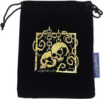 Dice Bag - Faux Suede Drawstring dice Pouch with Logo (Medium, Skull Black with Gold)
