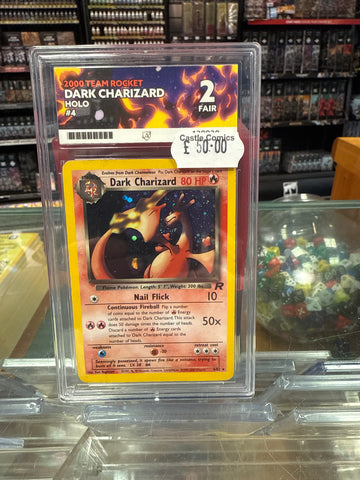TEAM ROCKET 2000 DARK CHARIZARD HOLO 4/82 ACE GRADING 2 SLAB