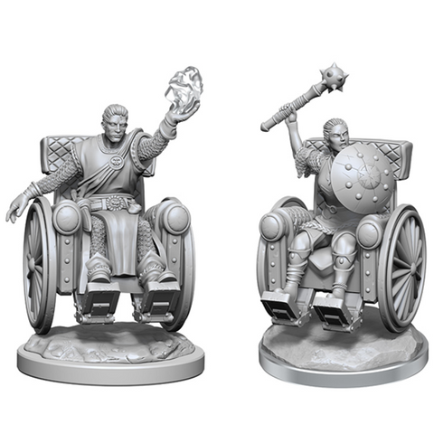 Nolzur’s Unpainted Miniatures Human Clerics Wheelchair Adventurers