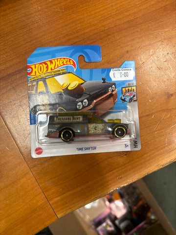 HOT WHEELS 2023 TIME SHIFTER, "TREASURE HUNT", METALLIC GREY, SHORT CARD.