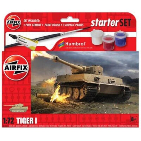 Airfix 1:72 Tiger 1 Tank Model Starter Set Paint, Brush & Glue Included