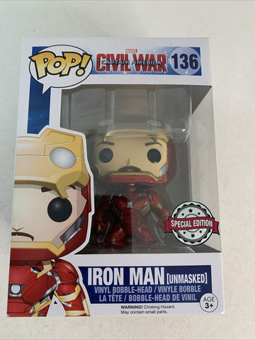 Funko Pop! Marvel Civil War Iron Man (Unmasked)#136 Special Edition