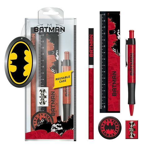 DC Comics Official The Batman Red 5 Piece Stationary Set Pencil Case Ruler